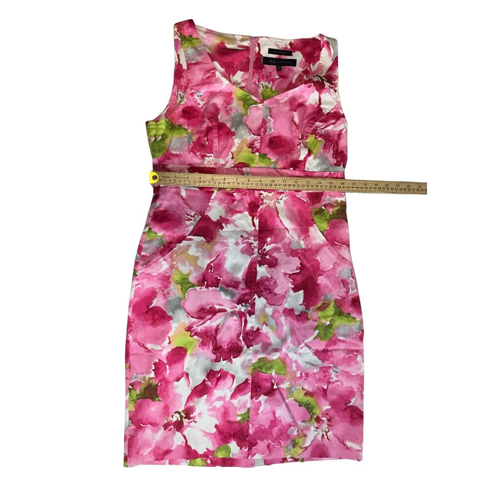 Anne Klein Watercolor Floral Sheath Dress Size 10 - Pink Cotton Stretch - Picture 6 of 9